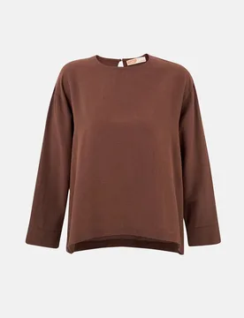 Womens Linen Blend Chocolate Brown Top - Chestnut - Size Large - Hiccup - FashionsVida
