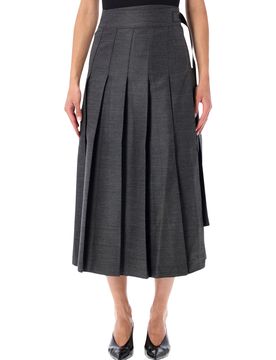 Róhe Wool Blend Wrap Skirt with Pleats, Midi Length & Adjustable Tie