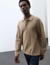 Long Sleeve Knitted Polo Shirt Sable male