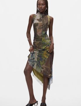 Vestido Asimétrico Sin Mangas, Mujer, Poliester, Verde, XS