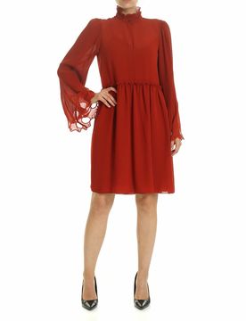 Abito in georgette Earthy Red con collo arric