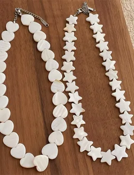 Minar Textured 15 16mm White Color Natural Shell Star Love Heart Beaded Necklace for Women Silver Plated Chain Strand Chokers - Aliexpress - FashionsVida
