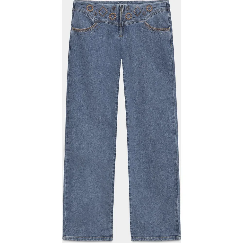 Vaquero recto de mujer con bordado - Noon - FashionsVida