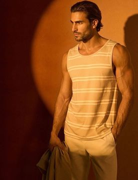 T-shirt in cotone senza maniche a righe - nude