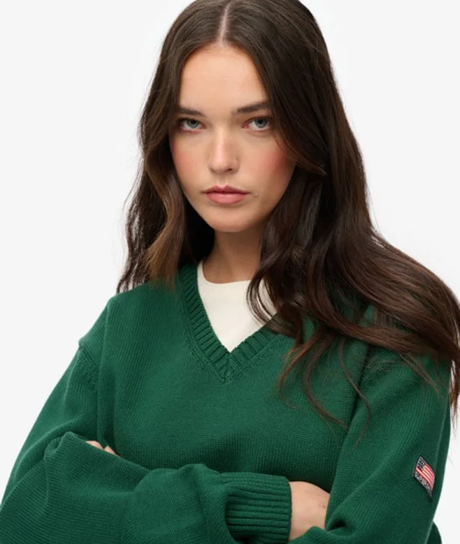 Superdry Damen OverGrößed Pullover mit V-ausschnitt Green - Größe: 36 - 64.99 - FashionsVida