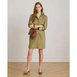 Vestido corto de sarga de algodón con manga larga