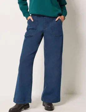Wide Leg Carpenter Jeggings Jeans - Dark Indigo - Size: 10L - M&Co - FashionsVida