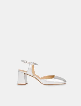 Matilda Leather Metallic Block Heel Shoes Silver female - Whistles - FashionsVida