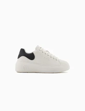 Sneakers Exchange bianche in pelle con suola spessa e dettagli a contrasto - Armani - FashionsVida