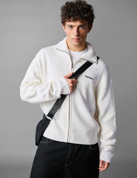 Gilet En Maille Zippé Boxy Fit Homme Xl Blanc Cassé