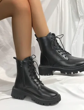 Botas de tobillo de moda para mujer, casuales, con cremallera lateral, cordones y tacón grueso, cómodas - Shein - FashionsVida