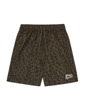 Leopard Print Script Logo Swim Shorts