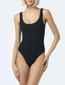 Costume intero nero MC2 in tessuto elasticizzato crinkle con profondo scollo - MC2 SAINT BARTH - FashionsVida