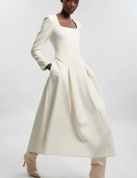 Compact Stretch Sweetheart Neckline Midi Dress - Ivory - Size: 14 - Karen millen - FashionsVida