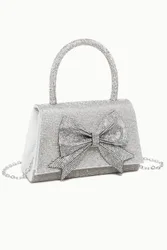 Women's Regel Statment Diamante Bow Envelope Style Top-Handle Evening Bag in Silver - Silver - Size: One Size