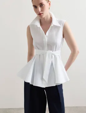 Pure Cotton Tie Front Blouse Ivory female - Jaeger - FashionsVida