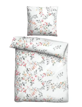 Feinbiber Bettwäsche Blumenranke perlmutt, 1x 135x200 cm + 1x 80x80 cm - Castell - FashionsVida