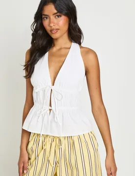 Womens Tie Front Halter Top - White - Size 10 Uk - Boohoo - FashionsVida