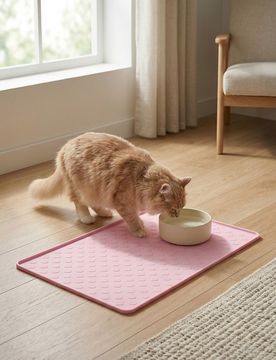 Tappetino in silicone per ciotole per animali con motivo cuori - rosa pastello