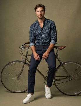 Camicia slim fit con motivo - blu scuro