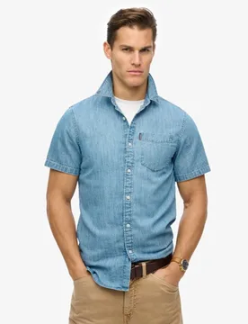 Superdry Men's Essential Kurzarm-jeanshemd Blau - Größe: S - 64.99 - FashionsVida