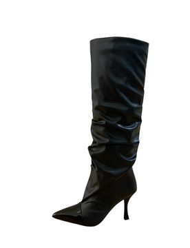 Stivali tacco 9cm drappeggiato Donna con punta in vernice