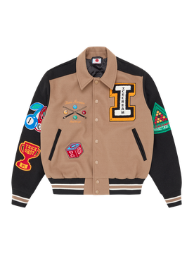 Trick Shot Collared Varsity Jacket - Taupe
