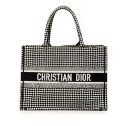 Medium Canvas Houndstooth Embroidered Book Tote