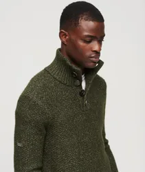 Superdry Herren Grob Gestrickter Pullover mit Knopfleiste Kaki - Größe: Xxl