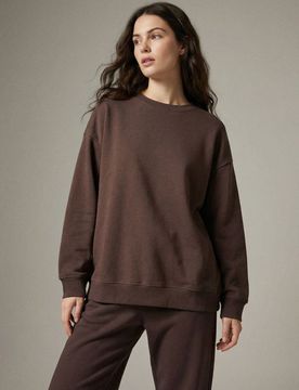Felpa basic con girocollo - marrone scuro