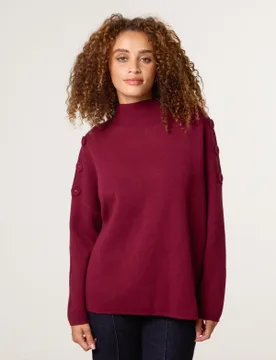 Button Shoulder Jumper - L/XL / BERRY - female - Blue Vanilla - FashionsVida