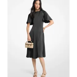 Vestido midi de satén con mangas con vuelo