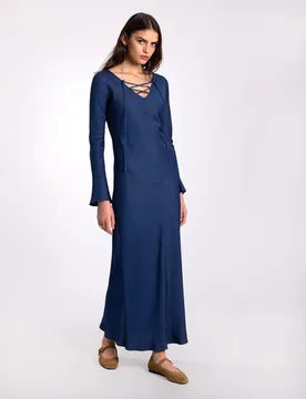 Vestido midi con escote en pico y cordones - The-Are - FashionsVida