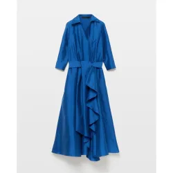 Vestido midi envolvente con manga francesa y volante