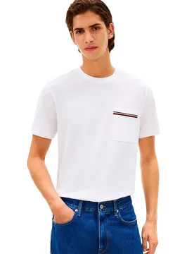 T-shirt à Manches Courtes Global Stripe Pique Pocket White XL