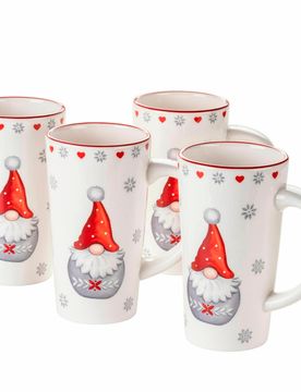 Kaffeebecher-Set, Steingut Aurela rot