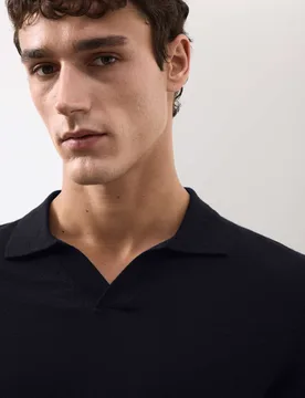Pure Extra Fine Merino Wool Knitted Polo Shirt Dark Navy male - Autograph - FashionsVida