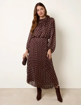 Polka Dot Metallic Dress - L / CHOCOLATE - female - Blue Vanilla - FashionsVida