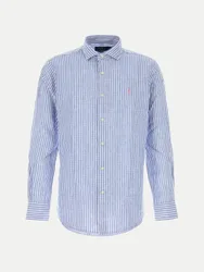Polo Seersucker-Leinenhemd Blau XXL