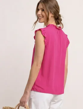 Blusentop mit Split Neck und Rüschen female Pink - Street One - FashionsVida