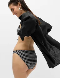 Checked High Leg Bikini Bottoms Black Mix female