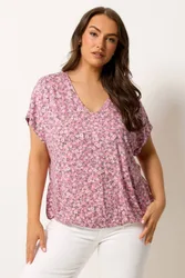 Floral Grown-On Sleeve T-Shirt - Pink - Size: 18
