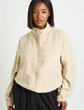 Womens Plus Peached Funnel Neck Zip Up Jacket - Beige - Size 16 Uk - Boohoo - FashionsVida