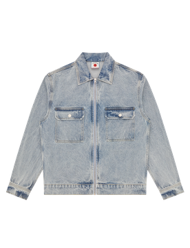 Applique Running Dog Zip Denim Jacket - Light Wash