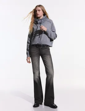 Jeans Bootcut Taille Basse 32 Gris Foncé - Bershka - FashionsVida