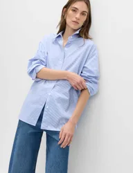 Pure Cotton Striped Oversized Shirt Blue Mix female