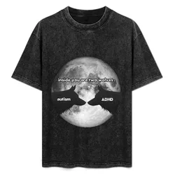 Inside you are two wolves... Autism/ADHD T-Shirt Stylish Print Short Sleeve Tee