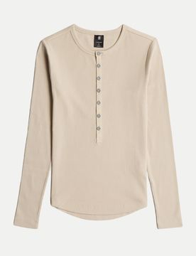 Slim-Fit Langarmshirt Henley Beige L
