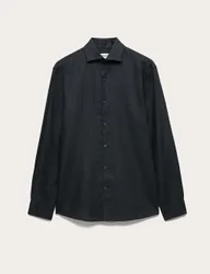 Regular Fit Luxury Linen Cotton Shirt Black male