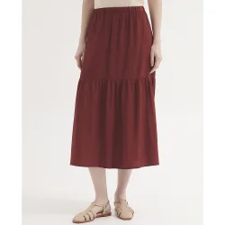 Falda midi con volante y cinturilla elástica